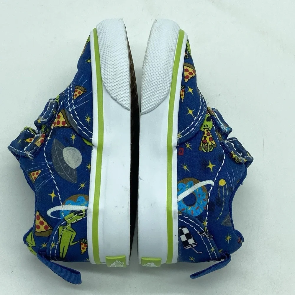 Vans Toddler 4 Slip On Blue Space Alien Pizza Print Sneakers Shoes Skater Y2K